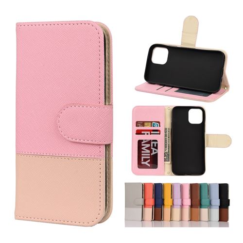 Etui en PU texture croisée d'épissage de couleur avec support rose pour votre Apple iPhone 12 Pro Max 6.7 pouces