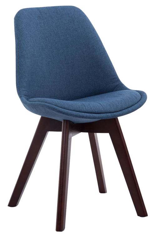 Chaise de Salle à manger Borneo V2 en Tissu - Style scandinave - Chaise Visiteur avec Piètement en Bois de Chêne Noyer - Couleur Bleu