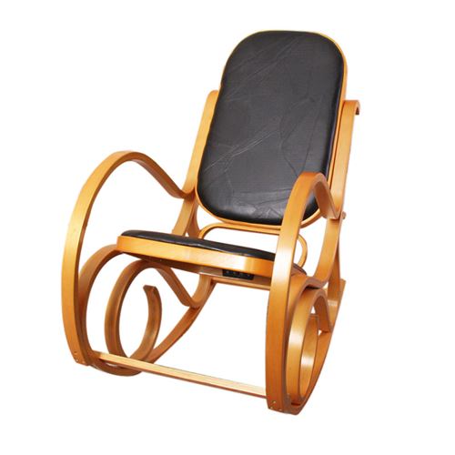 Fauteuil à bascule M41 aspect chêne assise en cuir Patchwork noir