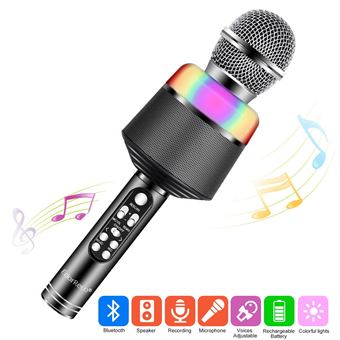 MAX KM01 - Microphone Karaoké micro sans fil Bluetooth – Doré, haut-parleur  intégré, micro modificateur de voix et écho