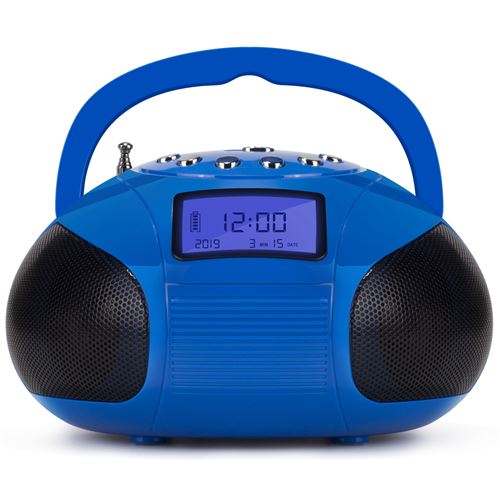 Poste Radio FM + Enceinte Bluetooth MP3 – August SE20 – Bluetooth, USB, Carte SD, Prise Auxiliaire, Radio FM et Réveil - Bleu