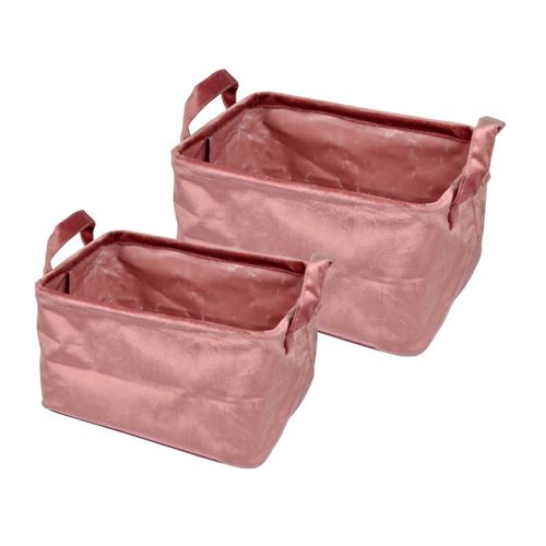 Paris Prix - Lot De 2 Panières Rectangles velvet 32cm Rose