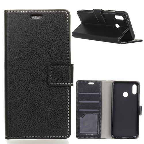 Etui en PU litchi flip couleur noir pour votre Motorola One/P30 Play