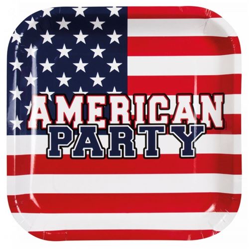 6 assiettes en carton american party drapeau usa 25 cm fete soiree evenement