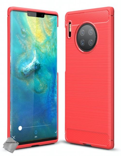 Coque silicone gel carbone pour Huawei Mate 30 Pro avec verre trempe - ROUGE