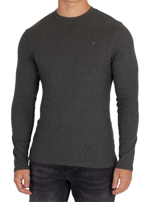 Tommy Jeans Homme T-shirt à manches longues à fines côtes, Gris