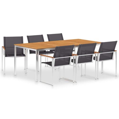 vidaXL Mobilier à dîner 7 pcs Textilène et acier inoxydable