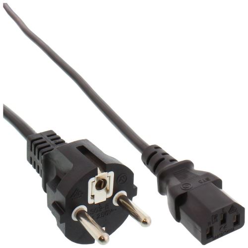 Câble d'alimentation, InLine®, Schutzkontakt droit jusqu'à 3 broches IEC C13, noir, H05VV-F, 3x0.75mm², 0,5m