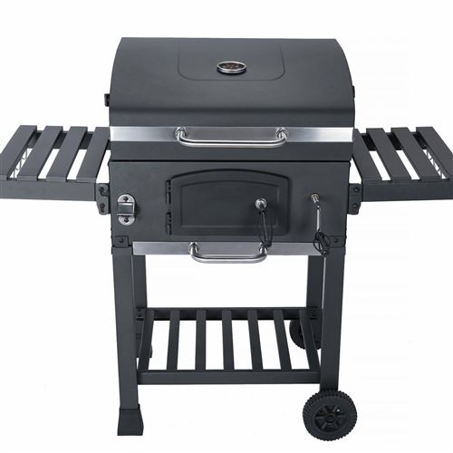 Barbecue Grill charbon de bois - BERNARD - Fumoir avec récupérateur de cendres aérateurs bac charbon ajustable et tablettes rabattables