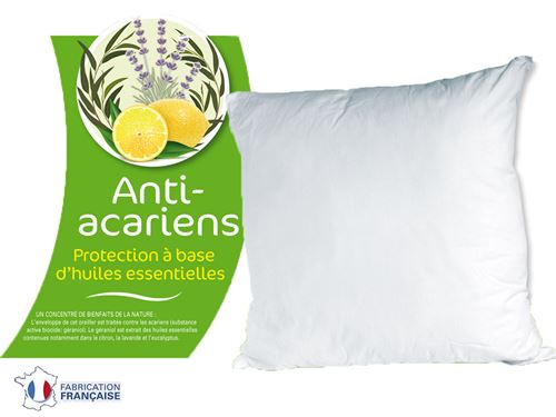Oreiller bleu calin anti-acariens naturel greencare 60x60cm