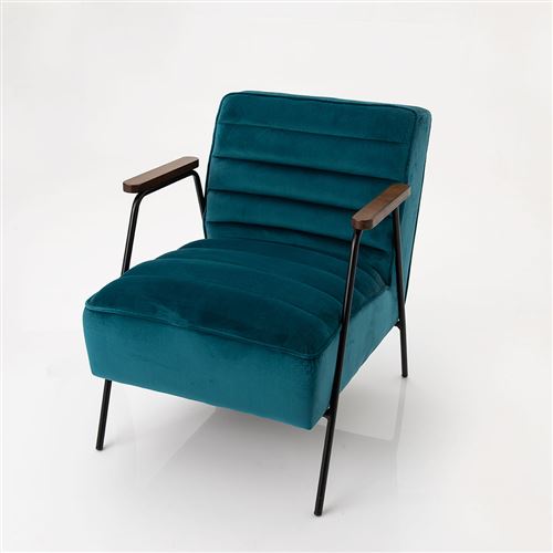 Fauteuil relax en velours et m&eacute;tal noir