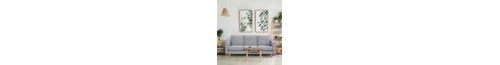 NOLAN Canape 3 places - Tissu Bleu clair - Pieds bois naturel - L 199 x P 81,5 x H 85 cm