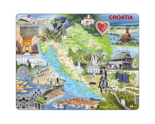 Puzzle 65 Pièces : Puzzle Cadre - Carte de la Croatie et ses Centre d'intérêts (en Anglais), Larsen