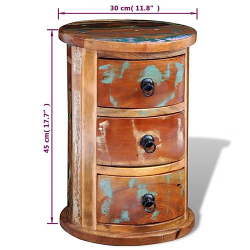 Vidaxl Armoire Ronde En Bois Solide Recycle Avec 3 Tiroirs Accessoire Pour Appareil De Lavage Achat Prix Fnac