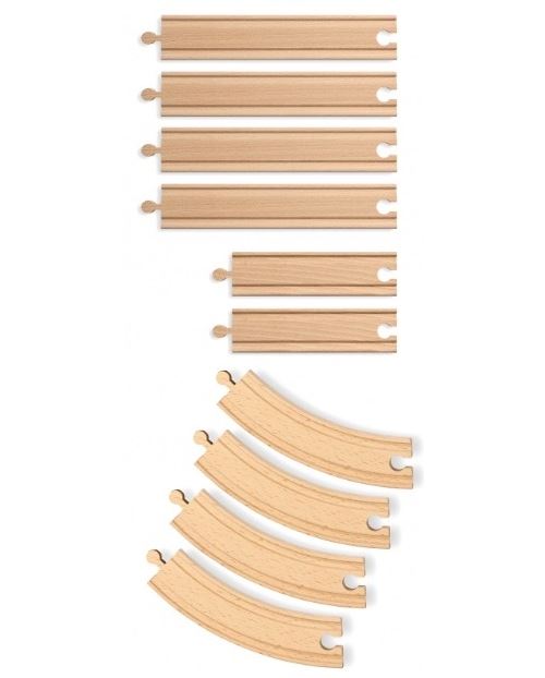Coffret de rails en bois : 4 rails courbes et de 6 rails droits pour train en bois - jouet eichhorn