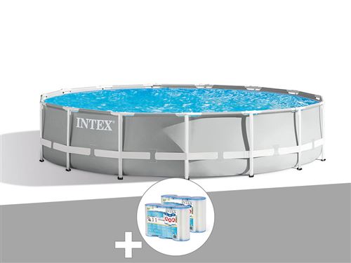 Intex Bleu Pack Piscine Tubulaire Prism Frame Ronde 4,57 X 1,07 M + 6 Cartouches De Filtration