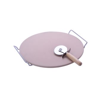 Set Pierre A Pizza Avec Support Et Roulette A Decouper Gres Cerame Et Acier Inoxydable O 38 Garde Votre Pizza Chaude Apres La Cuisson Achat Prix Fnac