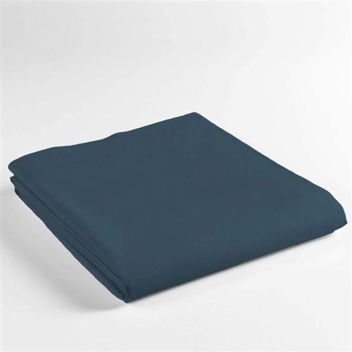 Drap plat lit 2 personnes 240 x 300 cm 100% coton 57 fils couleur Bleu nuit  Douceur d'Intérieur - Achat & prix