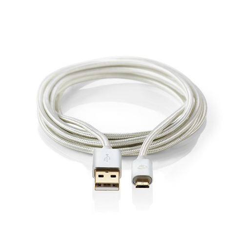 Nedis - USB-kabel - USB (M) naar micro-USB type B (M) - USB 2.0 - 3 m - rond - aluminium