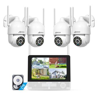 ANRAN 5MP Kit Caméra de Surveillance WiFi Extérieur, 8CH Système 13" Moniteur NVR avec 4 Caméras, Pivotant à 360, Vision Nocturne Couleur, Audio 2 Voies, PIR Détection, 2TB HDD - 1
