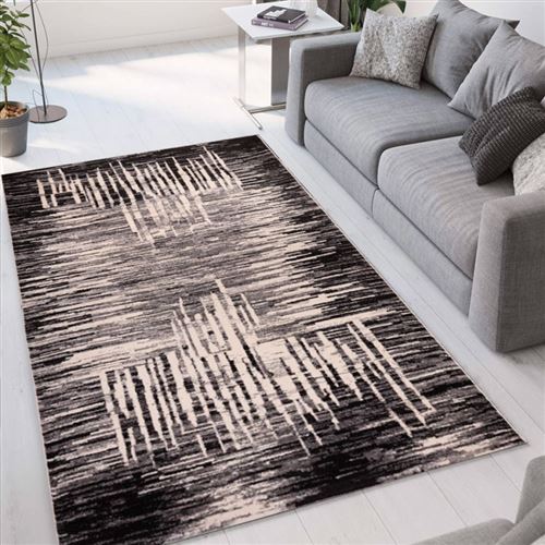 Tapis noir gris rectangulaire Milano de design contemporain moderne GRI007, Taille: 60 x 110
