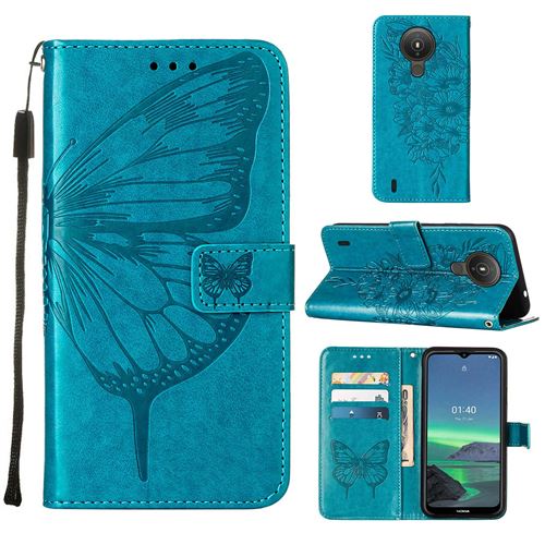MPFRANCE Housse pour Nokia 1.4 Bleu [Papillon V3]