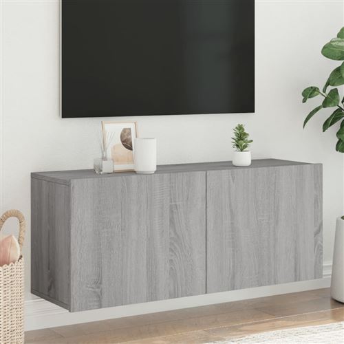 vidaXL Meuble TV Mural, Armoire de Télévision Suspendue avec Rangement, Meuble Télé Flottant Salle de Séjour, Moderne, Sonoma Gris Bois d'Ingénierie