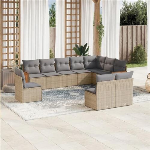 VIDAXL - Salon de jardin - Ensemble 10 pièces - Beige - Image 2