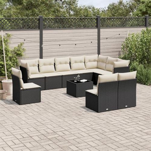 Non Communiqué Noir Vidaxl Salon De Jardin Avec Coussins 11 Pcs, Canapés De Terrasse, Ensemble De Meubles De Patio, Mobilier D'extérieur, 3249645