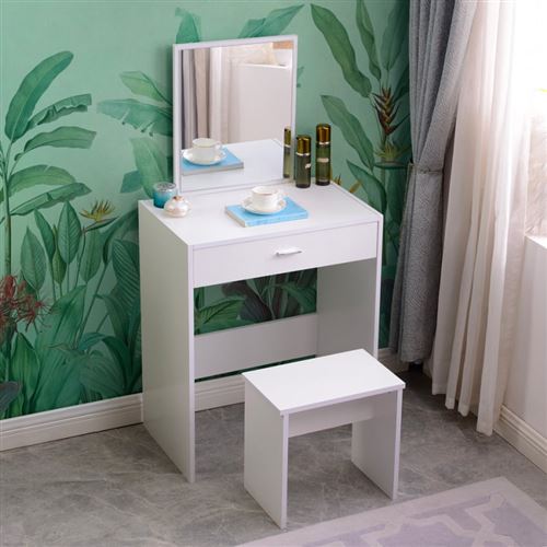 Coiffeuse mobile avec tiroirs miroir et tabouret table de maquillage Dalila