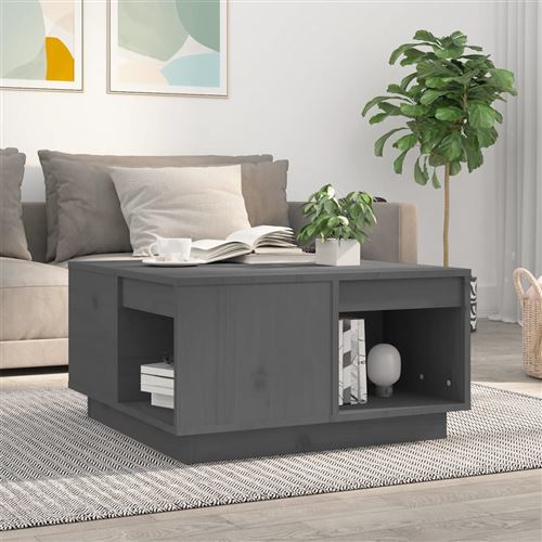 vidaXL - Table basse - Bois massif de pin - Gris - 60x61x32,5 cm - Image 2