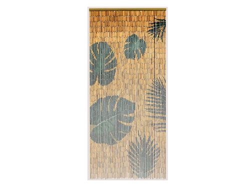 Rideau de porte Bâtonnets de bambou peints, dessin feuilles monstera et palmier - 90 x 200 cm - Morel