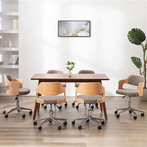 vidaXL Chaises pivotantes à dîner 6 pcs Taupe Bois courbé et tissu