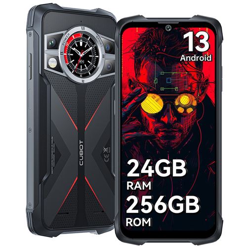 CUBOT Kingkong 9 Téléphone portable incassable Android 14, 24 Go + 512 Go, 10 600 mAh/33 W, 100 Mpx + 24 Mpx, 4G double SIM/IP68, NOIR