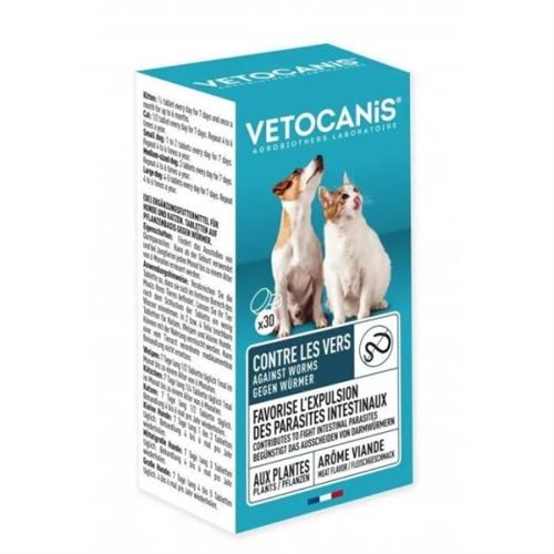 Comparer les prix de VETOCANIS Comprimés contre les Vers intestinau  pour Chien et Chat  Boite de 30 comprimés
