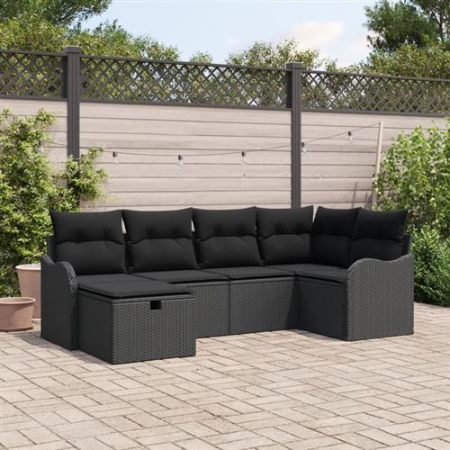 Non Communiqué Noir Vidaxl Canapé De Jardin 6 Pièces Avec Coussins En Rattan Poly 3360314