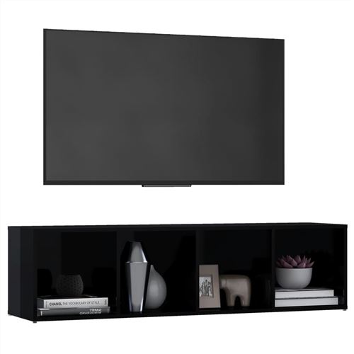 vidaXL Meuble TV Noir brillant 142,5x35x36,5 cm Aggloméré
