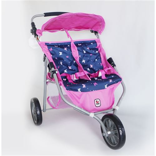 Non Communiqué Poussette Jogger 3 Roues Pour Poupées Jumelles