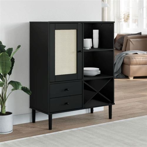 Non Communiqué Noir Vidaxl Buffet Senja Aspect Rotin 90X40x112cm Bois Massif De Pin 358054