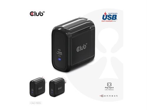 Club 3D CAC-1905 - Adaptateur secteur - CA 100-240 V - 65 Watt