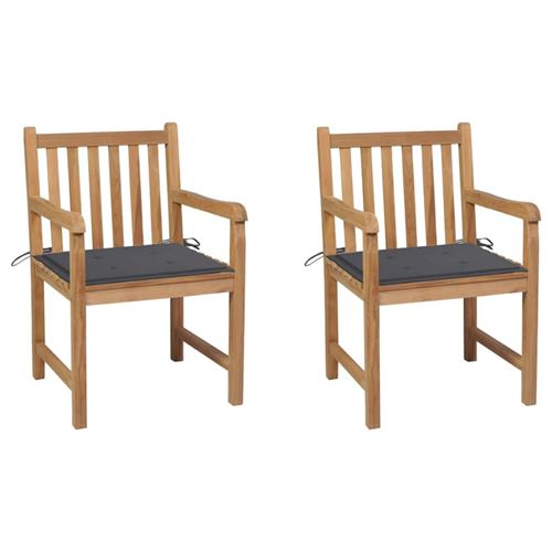 Vidaxl Chaises De Jardin Lot De 2 Et Coussins Anthracite Bois De Teck - Image 3