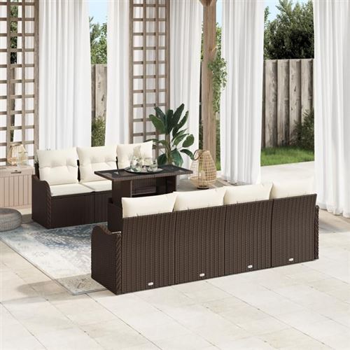 Non Communiqué Marron Ensemble De Canapé De Jardin 8 Pièces Avec Coussins En Poly Rattan, Canapé De Jardin 2 Places Avec Rangement 3357141 - Image 1