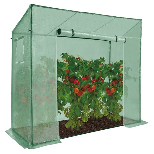 Serre de jardin verte avec porte et fenêtres relevables