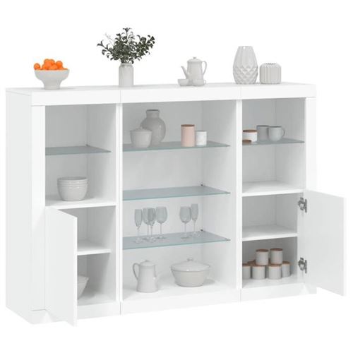Non Communiqué Blanc Vidaxl Buffets Avec Lumières Led 3 Pcs Bois D'ingénierie, Meuble Buffet, Meuble De Rangement De Cuisine, Meuble De 3209128