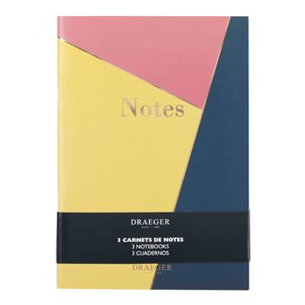 Lot De 3 Carnets A5 Lignés - Bleu, Rose, Jaune - Draeger Paris