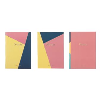 Lot De 3 Carnets A5 Lignés - Bleu, Rose, Jaune - Draeger Paris