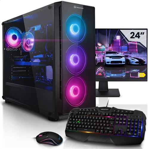 Megaport PC gamer complet Intel Core i5-14400F - Ecran LED 24- GeForce RTX3050 - 16Go DDR4 - 1To SSD - Windows 11 - 54-FR