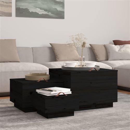 vidaXL Opbergboxen met deksels 3 st massief grenenhout zwart818249
