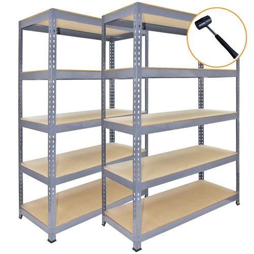 Non Communiqué Gris 3 Rayonnages Q-Rax En Acier Sans Boulons - 120Cm X 182,5Cm X 50Cm & Maillet