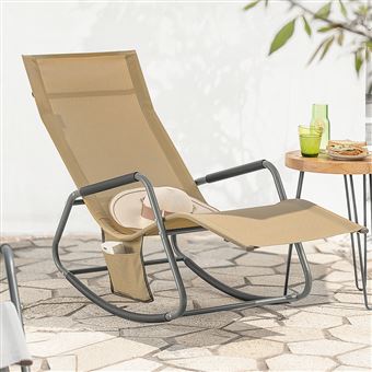 SoBuy OGS47-KA Fauteuil à Bascule Adulte, Transat Relaxation Ergonomique avec Pochette Latérale, Chaise Longue, Bain de Soleil, Rocking Chair, Charge 120 kg, Pour Jardin, Terrasse, Salon - 1